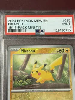 2024 POKEMON MEW EN-151 151 5-PACK MINI TINS #025 PIKACHU PSA 9 - Image 2