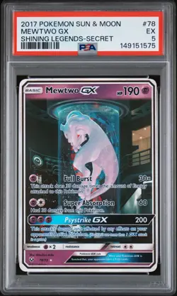 2017 POKEMON SHINING LEGENDS MEWTWO GX SECRET RARE #78 PSA 5 - Image 1