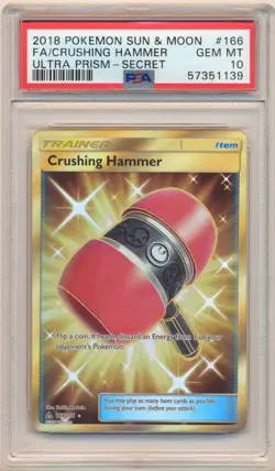 2018 POKEMON SUN & MOON ULTRA PRISM CRUSHING HAMMER SECRET RARE #166 PSA 10 - Image 1