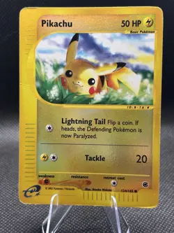 Pokemon Pikachu 124/165 Expedition Base Set Reverse Holo Common 50HP 2002 - Image 1