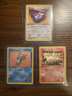 Pokemon 1998 All 1st Editio 3 Card Lot- Porygon, Blaine’s Ponyta, Misty’s Horsea - Image 1