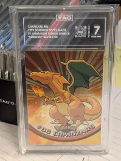 TAG 7 Topps #06 Charizard Holo Foil TV Pokemon Black Logo Sunburst Design Pop 1! - Image 1