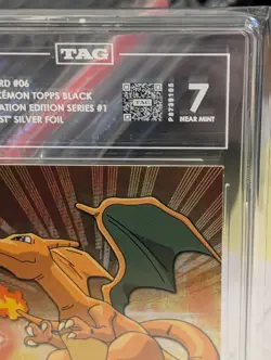 TAG 7 Topps #06 Charizard Holo Foil TV Pokemon Black Logo Sunburst Design Pop 1! - Image 3