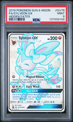 2019 POKEMON SUN & MOON HIDDEN FATES #SV76 FULL ART/SYLVEON GX PSA 9 - Image 1
