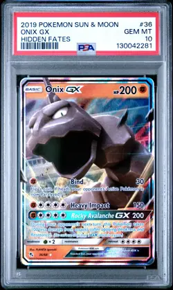 Graded 2019 Pokemon Sun & Moon Onix #36 Gx Hidden Fates Card PSA 10 Gem Mint - Image 1