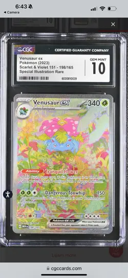 CGC 10 Venusaur 198/165 EX SIR Special Illustration Rare Pokemon S&V 151 - Image 1