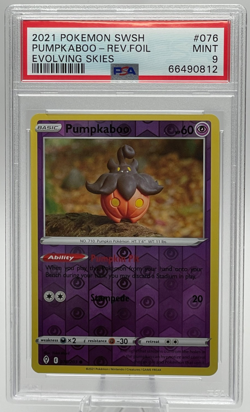 2021 POKEMON SWORD & SHIELD EVOLVING SKIES #076 PUMPKABOO REVERSE FOIL PSA 9 MT - Image 1