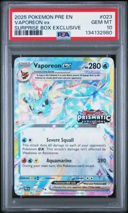 PSA 10 GEM MINT Vaporeon EX Prismatic Evolutions Surprise Box Pokemon 023 /131 - Image 1