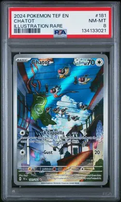 PSA 8 NM-MT Chatot Temporal Forces Illustration Rare 2024 Pokemon 181/162 - Image 1