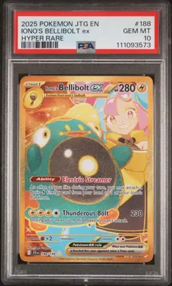 PSA 10 GEM MINT Iono's Bellibolt EX Journey Together Hyper Rare Pokemon 188/159 - Image 1