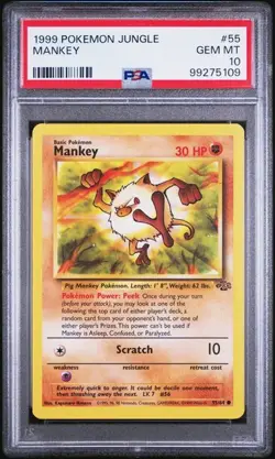 PSA 10 GEM MINT Mankey Jungle 1999 WOTC Vintage Pokemon 55/64 - Image 1