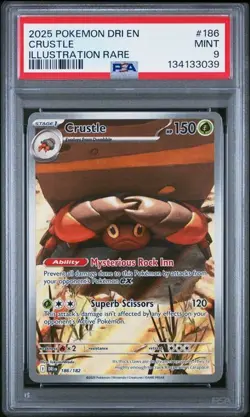 PSA 9 MINT Crustle Destined Rivals Illustration Rare 2025 Holo Pokemon 186/182 - Image 1