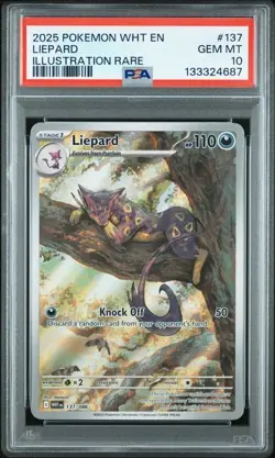 PSA 10 GEM MINT Liepard White Flare Illustration Rare Holo 2025 Pokemon 137/086 - Image 1