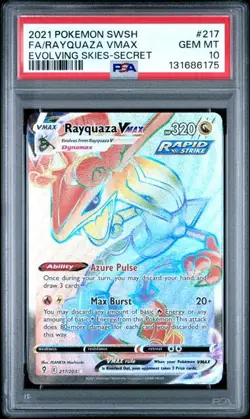 PSA 10 GEM MINT Rayquaza VMAX Evolving Skies Secret Rare 2021 Pokemon 217/203 - Image 1