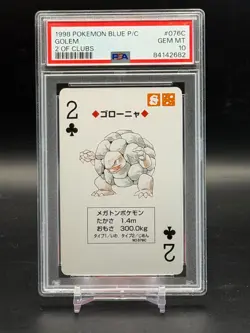 PSA 10 GEM MT Golem 1998 Pokemon Blue P/C 2 OF CLUBS 076C - Image 1