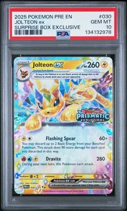 PSA 10 GEM MINT Jolteon EX Prismatic Evolutions Surprise Box Pokemon 030/131 - Image 1
