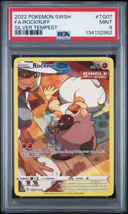 PSA 9 MINT Rockruff Silver Tempest Full Art Holo 2022 Pokemon SWSH TG07/TG30 - Image 1