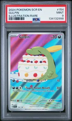 PSA 9 MINT Gulpin Stellar Crown Illustration Rare 2024 Holo Pokemon 154/142 - Image 1