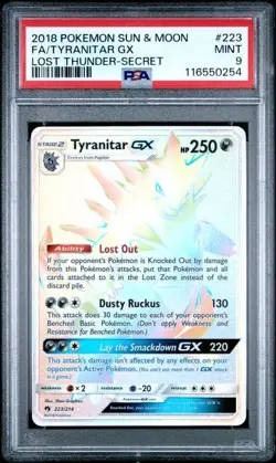 PSA 9 MINT Tyranitar GX Lost Thunder Full Art Holo 2018 Pokemon 223/214 - Image 1