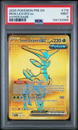 PSA 9 MINT Iron Leaves EX Prismatic Evolution Hyper Rare 2025 Pokemon 176/131 - Image 1
