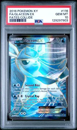 PSA 10 GEM MINT Glaceon EX Fates Collide Full Art Holo 2016 XY Pokemon 116/124 - Image 1