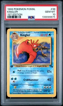 PSA 10 Kingler 1st Edition Fossil 1999 Pokemon 38/62 - Image 1