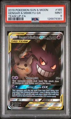PSA 9 MINT Gengar & Mimikyu GX Team Up Full Art Holo 2019 Pokemon 165/181 - Image 1