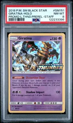 PSA 8 NM-MT Giratina STAFF Holo Prerelease Lost Thunder Promo 2018 Pokemon SM151 - Image 1