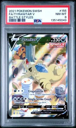 PSA 8 NM-MT Tyranitar V Battle Styles Full Art Holo 2021 Pokemon 155/163 - Image 1