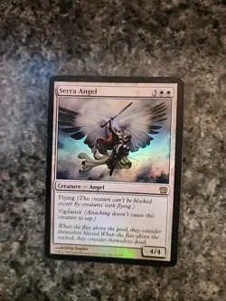 Heavy Play, English MTG Foil Serra Angel - Foil 9th Edition Magic the Ga m7 - Image 1