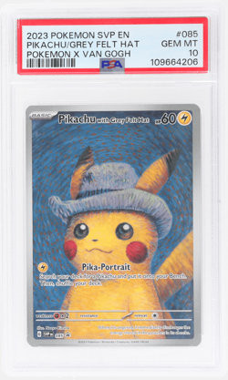 2023 Pokemon SV Black Star Promo Pikachu With Grey Felt Hat X Van Gogh PSA 10 - Image 1
