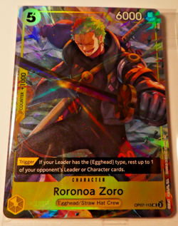 One Piece Card Game Carte Holo Roronoa Zoro OP07-113 English Mint - Image 1
