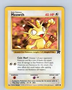 Pokemon TCG Meowth Team Rocket 62/82 Unlimited Common Card WOTC LP-NM - Image 1
