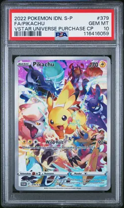 2022 POKEMON INDONESIAN S PROMO #379 FULL ART/PIKACHU PSA 10 - Image 1