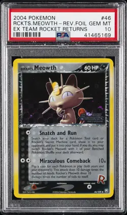 2004 POKEMON EX TEAM ROCKET RETURNS #46 ROCKET'S MEOWTH-REVERSE FOIL PSA 10 - Image 1