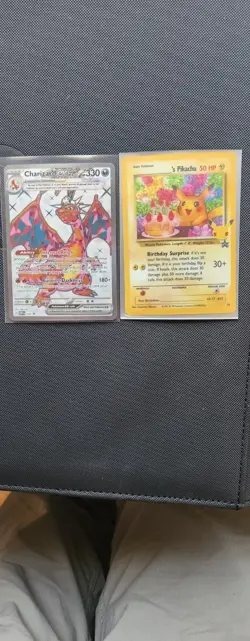 Birthday Pikachu Celebrations and Promo Charizard Ex Pokemon Card - Image 1