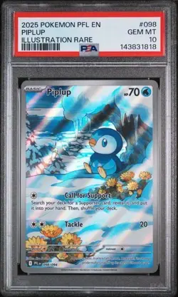 2025 POKEMON PHANTASMAL FLAMES ILLUSTRATION RARE PIPLUP #098/094 PSA 10 - Image 1
