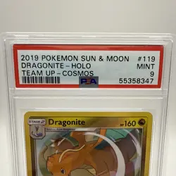 2019 Pokemon Sun & Moon Team Up Cosmos Dragonite Holo #119 PSA 9 - Image 2