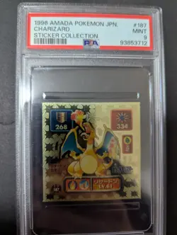 1996 AMADA POKEMON JAPANESE #187 CHARIZARD STICKER COLLECTION PSA9 - Image 1