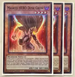 Yugioh! 3x Masked HERO Dusk Crow MZMU-EN014 Super Rare 1st Ed NM - Image 1