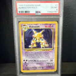 1999 Pokemon TCG Alakazam Base Set Holo Card #1/102 Unlimited Rare PSA 6 - Image 1