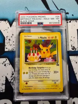 Pokemon - Happy Birthday Pikachu Black Star Promo 24 PSA 8 English Original Holo - Image 1