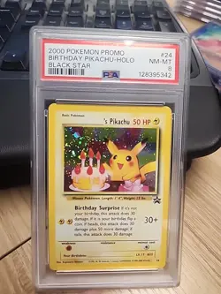 Birthday Pikachu PSA 8 #24 Black Star Promo 2000 Pokemon Holo WotC - Image 1