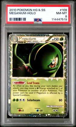 2010 POKEMON HEARTGOLD MEGANIUM PRIME #109 ULTRA RARE PSA 8 NM #114447519 - Image 1