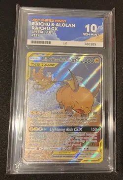 Pokemon TCG Raichu Alolan Raichu GX Card 221/236 Unified Minds 2019 ACE 10 - Image 1
