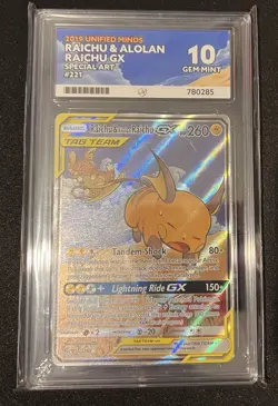 Pokemon TCG Raichu Alolan Raichu GX Card 221/236 Unified Minds 2019 ACE 10 - Image 2
