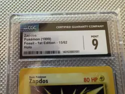 1999 Pokemon TCG Fossil Zapdos Holo 1st Edition CGC 9 15/62 Card Stock - Image 5