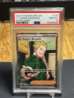 Lt. Surge's Bargain 2025 Pokemon TCG Mega Evolution PSA 10 #170/132 Ultra Rare - Image 1