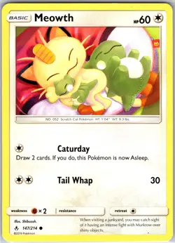 Meowth 147/214 Common Regular Card SM - Unbroken Bonds Pokemon TCG LP - Image 1
