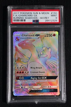 PSA 9 2017 POKEMON SUN & MOON BURNING SHADOWS #150/147 CHARIZARD GX SECRET RARE - Image 1